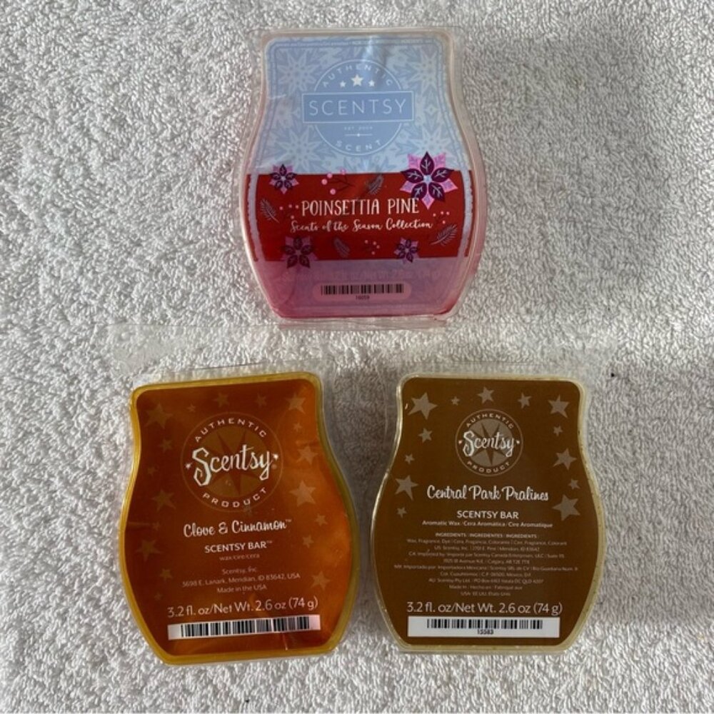 Scentsy Scent Bars - Poinsettia Pine, Clove & Cinnamon, Caramel Park Pralines